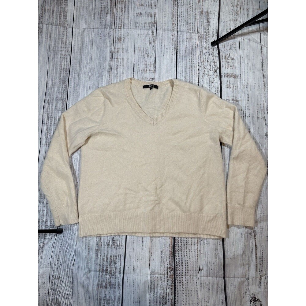 Quince Cream Mongolian Cashmere V-Neck Sweater Size XL Casual Preppy Fall
